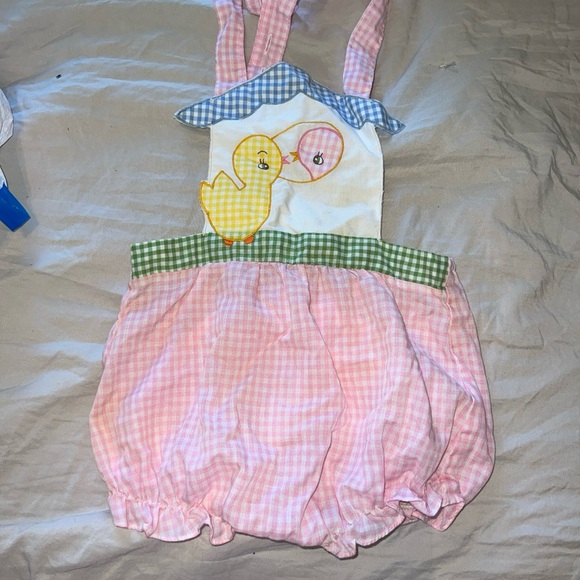 Vintage Little Ones Pink Duck Gingham Bubble Size 18 Months Romper - Picture 2 of 10